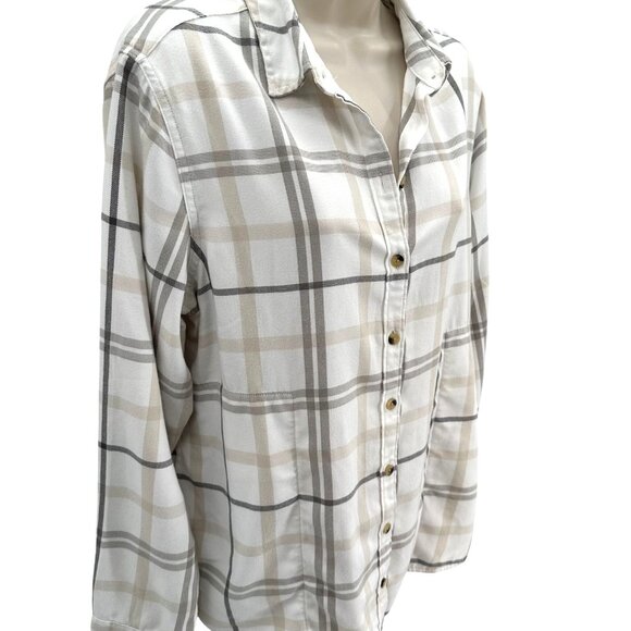Jachs Girlfriend Womens Cream Plaid Button-Down Shirt Size M Rayon/Polyester - Picture 2 of 8